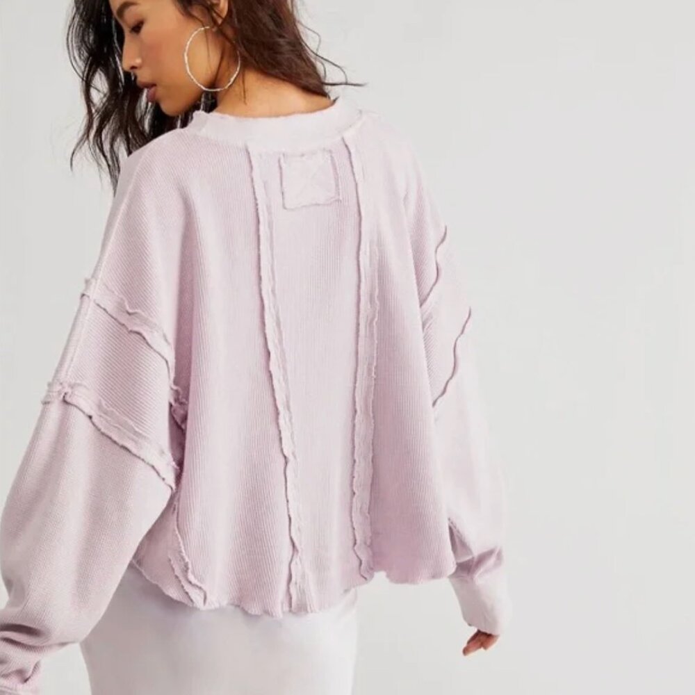 NWT We The Free People Lavender Ellie Thermal Oversized Top M - Picture 3 of 11